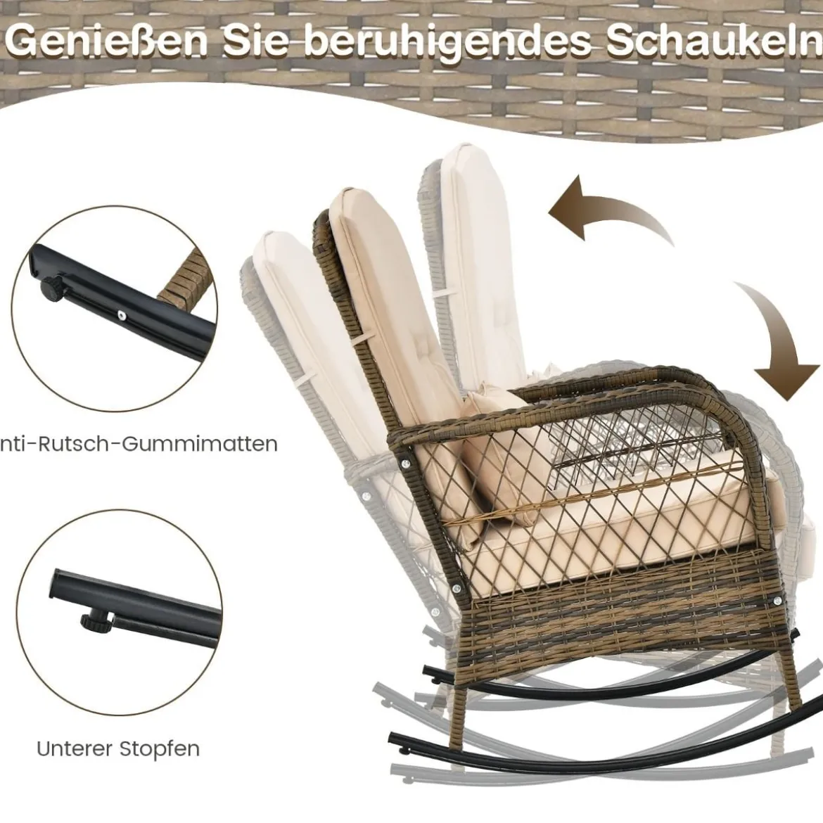PE-Rattan-Stühle & Beistelltisch 3-Teiliges Schaukelstuhl-Set