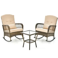 PE-Rattan-Stühle & Beistelltisch 3-Teiliges Schaukelstuhl-Set