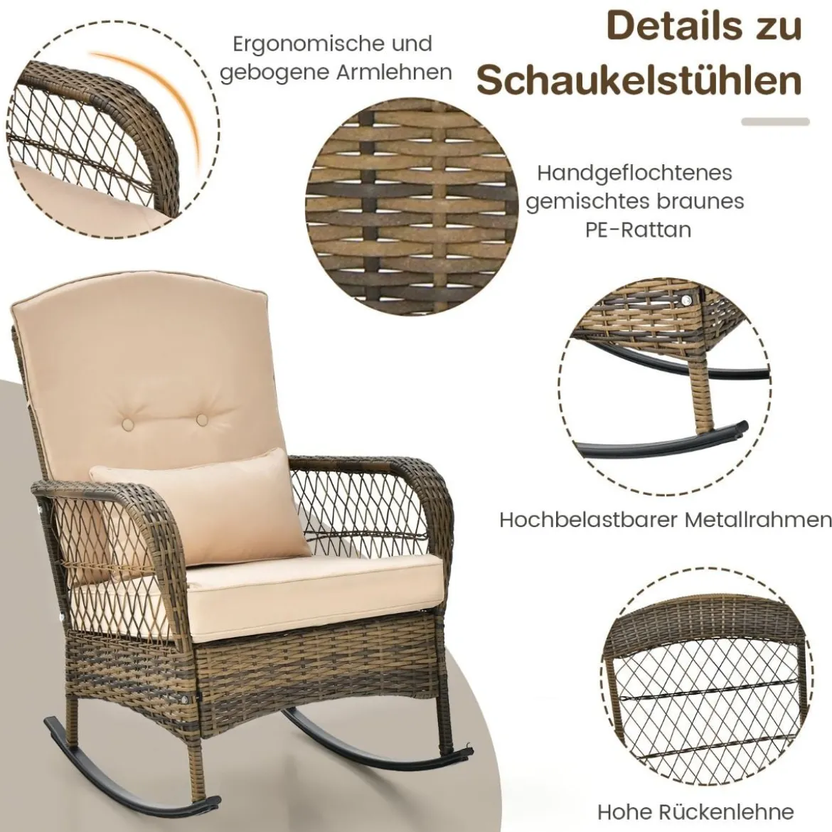 PE-Rattan-Stühle & Beistelltisch 3-Teiliges Schaukelstuhl-Set