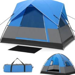 3 Personen Campingzelt mit Abnehmbarer Bodenmatte & Regenschutz & Tragetasche