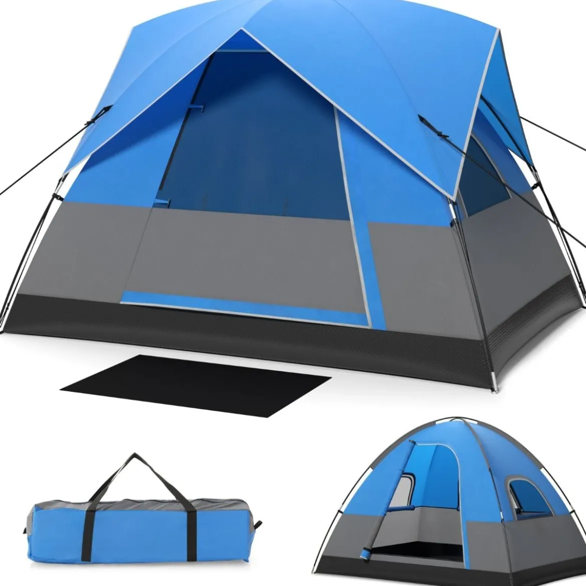 3 Personen Campingzelt mit Abnehmbarer Bodenmatte & Regenschutz & Tragetasche