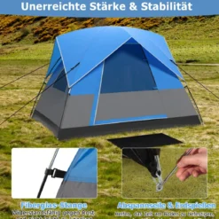 3 Personen Campingzelt mit Abnehmbarer Bodenmatte & Regenschutz & Tragetasche