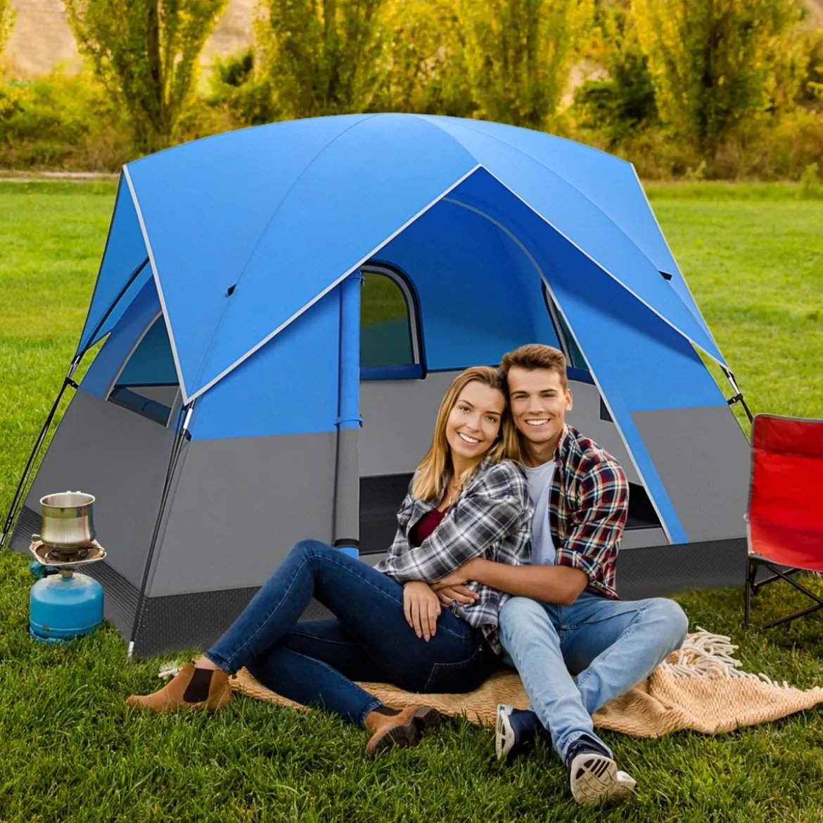 3 Personen Campingzelt mit Abnehmbarer Bodenmatte & Regenschutz & Tragetasche