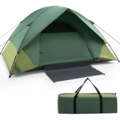 2 Personen Campingzelt mit Abnehmbarem Regenschutz & Doppellagiger Tür & 2 Netzfenstern & Tragetasche