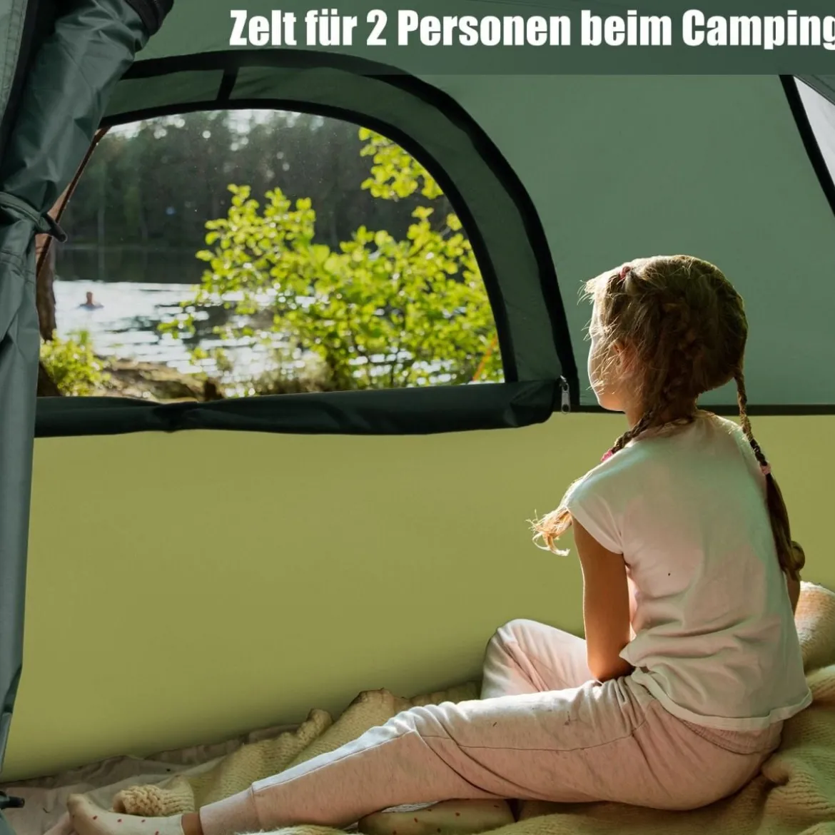 2 Personen Campingzelt mit Abnehmbarem Regenschutz & Doppellagiger Tür & 2 Netzfenstern & Tragetasche