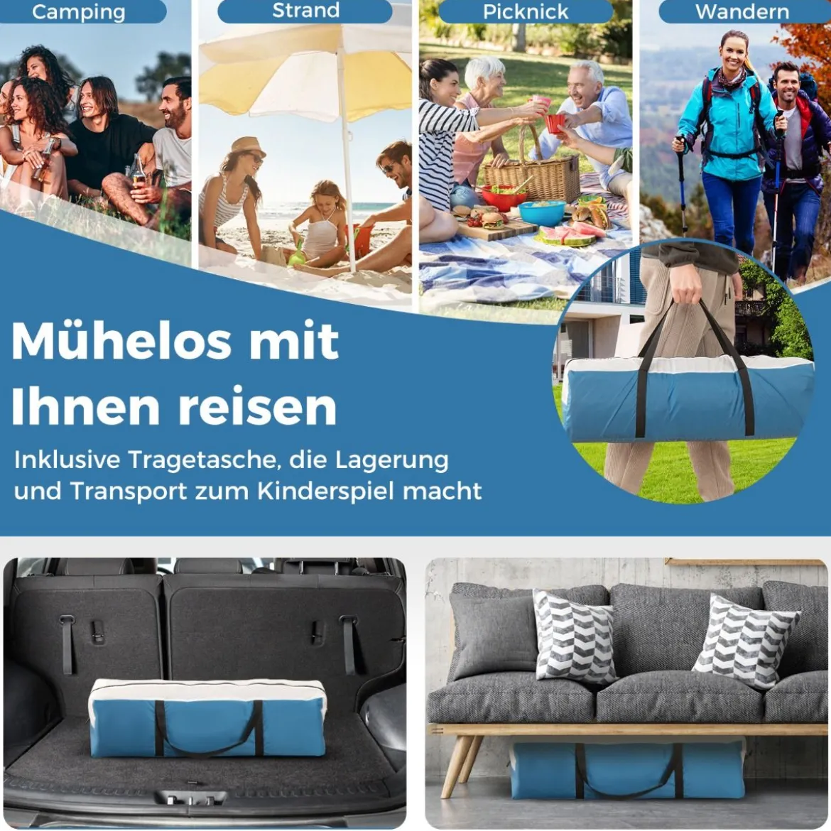 5 Personen Campingzelt mit Großer Netztür & Netzfenstern & Tragetasche Wasserdichtes Reisezelt