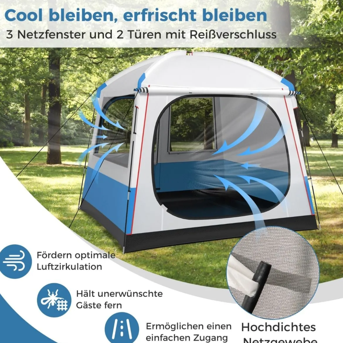 5 Personen Campingzelt mit Großer Netztür & Netzfenstern & Tragetasche Wasserdichtes Reisezelt