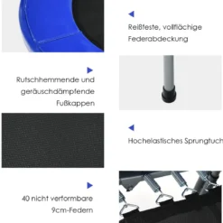 2 Personen Trampolin mit höhenverstellbarm Haltegriff Mini Trampolin 154 x 90 x 92 -132 cm Blau