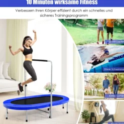 2 Personen Trampolin mit höhenverstellbarm Haltegriff Mini Trampolin 154 x 90 x 92 -132 cm Blau