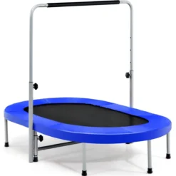 2 Personen Trampolin mit höhenverstellbarm Haltegriff Mini Trampolin 154 x 90 x 92 -132 cm Blau