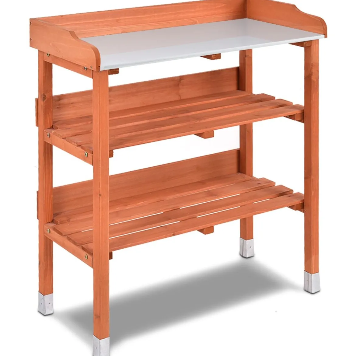 Pflanzbank aus Holz Pflanztisch Holz Zinkplatte Gärtnertisch 76 x 37 x 89 cm Braun