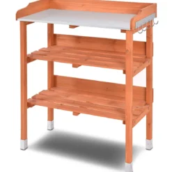 Pflanzbank aus Holz Pflanztisch Holz Zinkplatte Gärtnertisch 76 x 37 x 89 cm Braun
