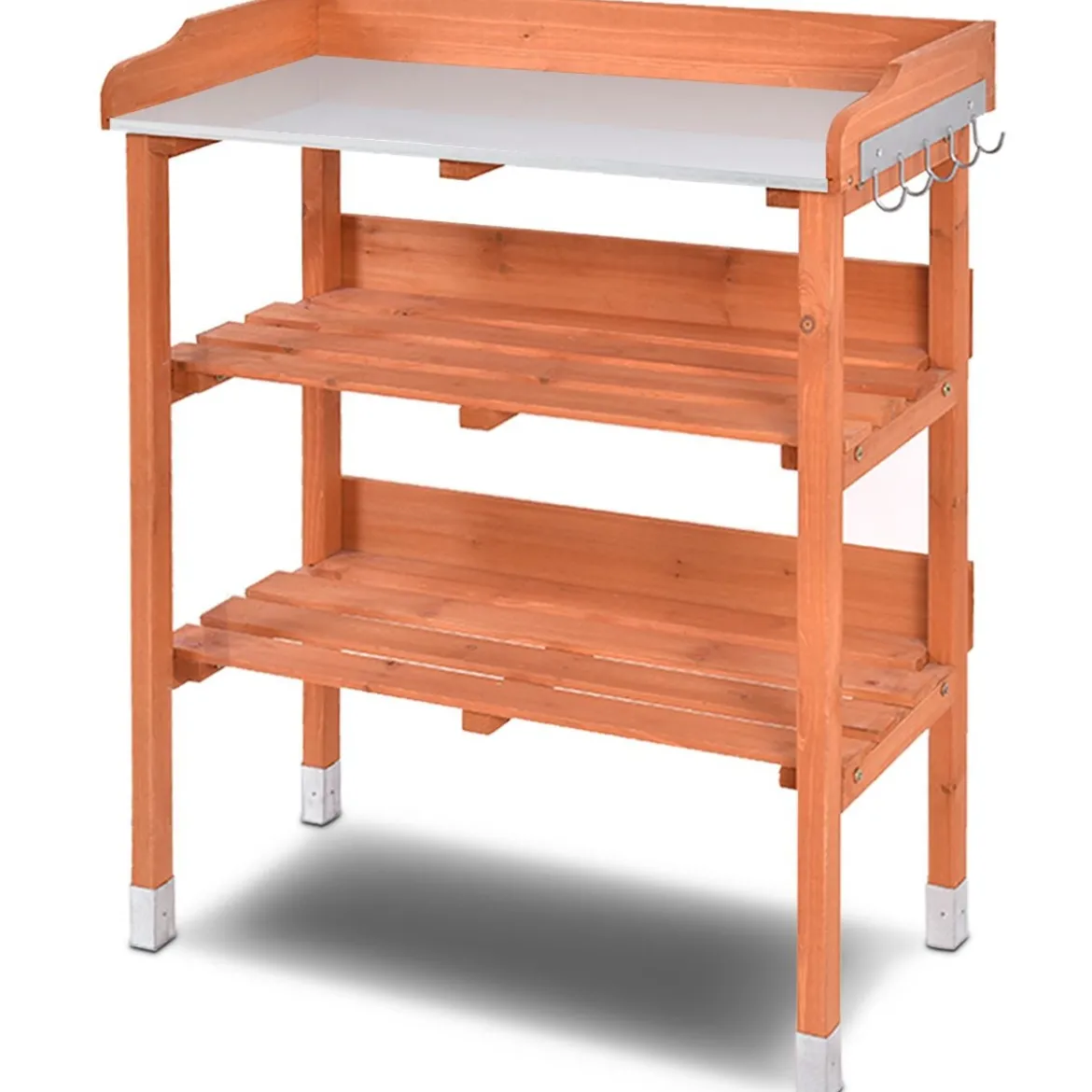 Pflanzbank aus Holz Pflanztisch Holz Zinkplatte Gärtnertisch 76 x 37 x 89 cm Braun