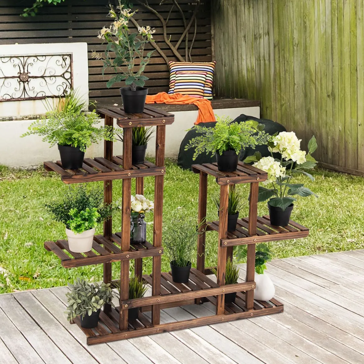 Pflanzenregal Balkon Blumenregal Blumenständer für den Garten Blumentreppe mit 6 Ebenen Holzregal 119 x 25 x 96 cm