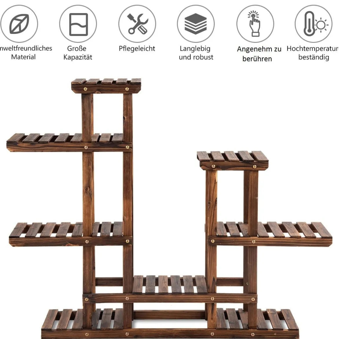 Pflanzenregal Balkon Blumenregal Blumenständer für den Garten Blumentreppe mit 6 Ebenen Holzregal 119 x 25 x 96 cm