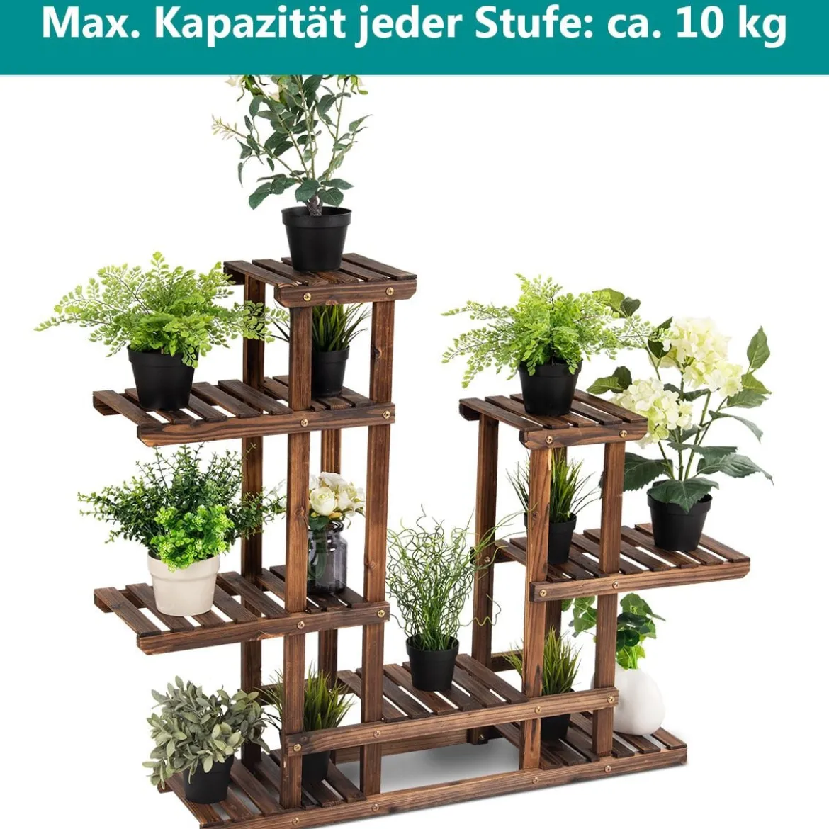 Pflanzenregal Balkon Blumenregal Blumenständer für den Garten Blumentreppe mit 6 Ebenen Holzregal 119 x 25 x 96 cm