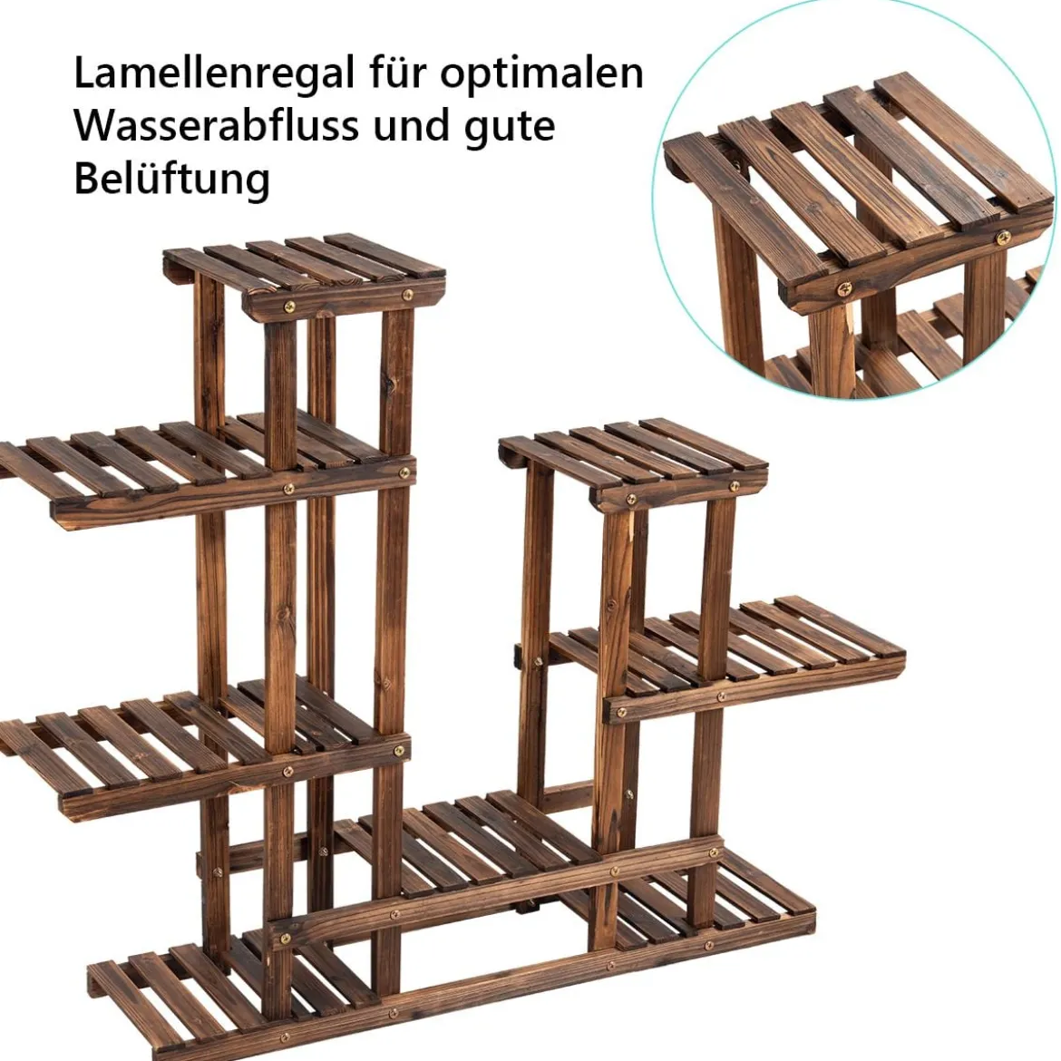Pflanzenregal Balkon Blumenregal Blumenständer für den Garten Blumentreppe mit 6 Ebenen Holzregal 119 x 25 x 96 cm