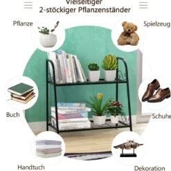 Pflanzenregal 2-Stufiger Metall-Pflanzenständer 63 X 30,5 X 61,5 cm Schwarz