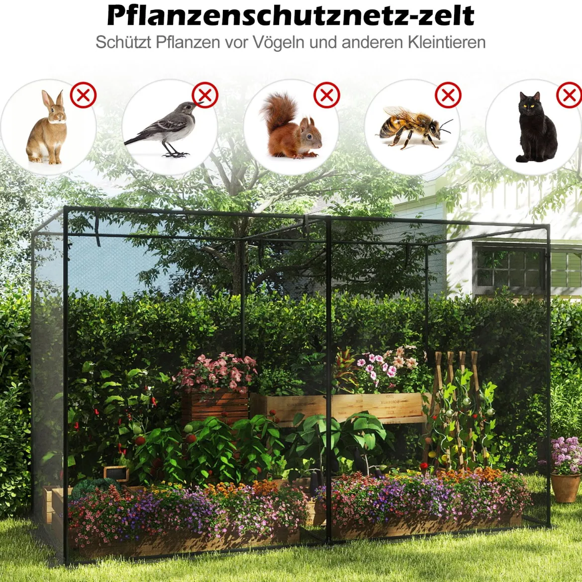Pflanzenschutznetz mit Rolltor inkl. Tragetasche & 6 Erdnägeln Gemüseschutznetz 310 x 200 x 200 cm