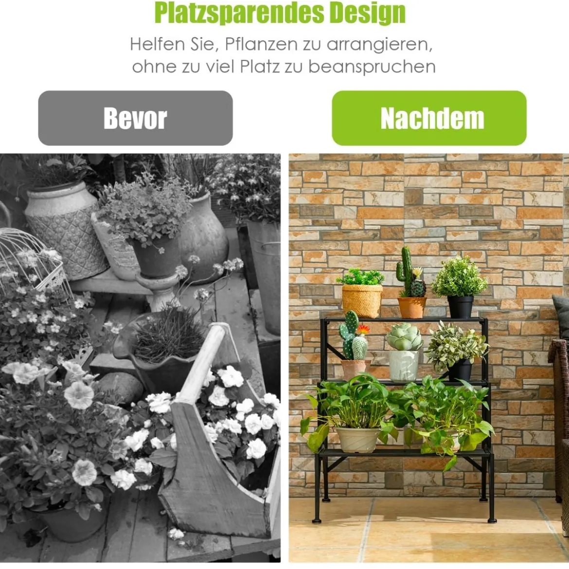 Pflanzenständer Blumentopfhalter mit 3 Regalen 61 X 61,5 X 68,5 cm Schwarz