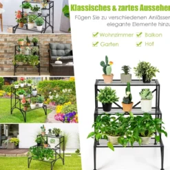 Pflanzenständer Blumentopfhalter mit 3 Regalen 61 X 61,5 X 68,5 cm Schwarz