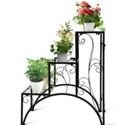 Pflanzenständer Blumentopfhalter mit 3 Regalen 61 X 61,5 X 68,5 cm Schwarz