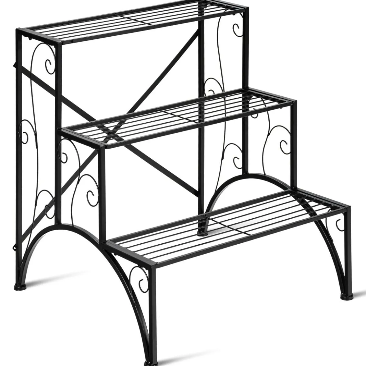 Pflanzenständer Blumentopfhalter mit 3 Regalen 61 X 61,5 X 68,5 cm Schwarz