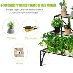 Pflanzenständer Blumentopfhalter mit 3 Regalen 61 X 61,5 X 68,5 cm Schwarz