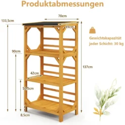 Pflanzenständer 3 Etagen Pflanzenregal Holz 70 x 49 x 137 cm Natur