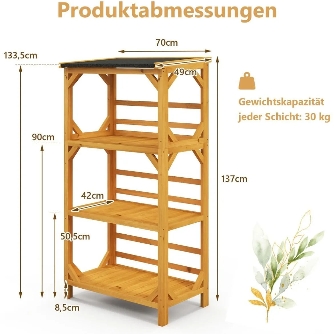 Pflanzenständer 3 Etagen Pflanzenregal Holz 70 x 49 x 137 cm Natur