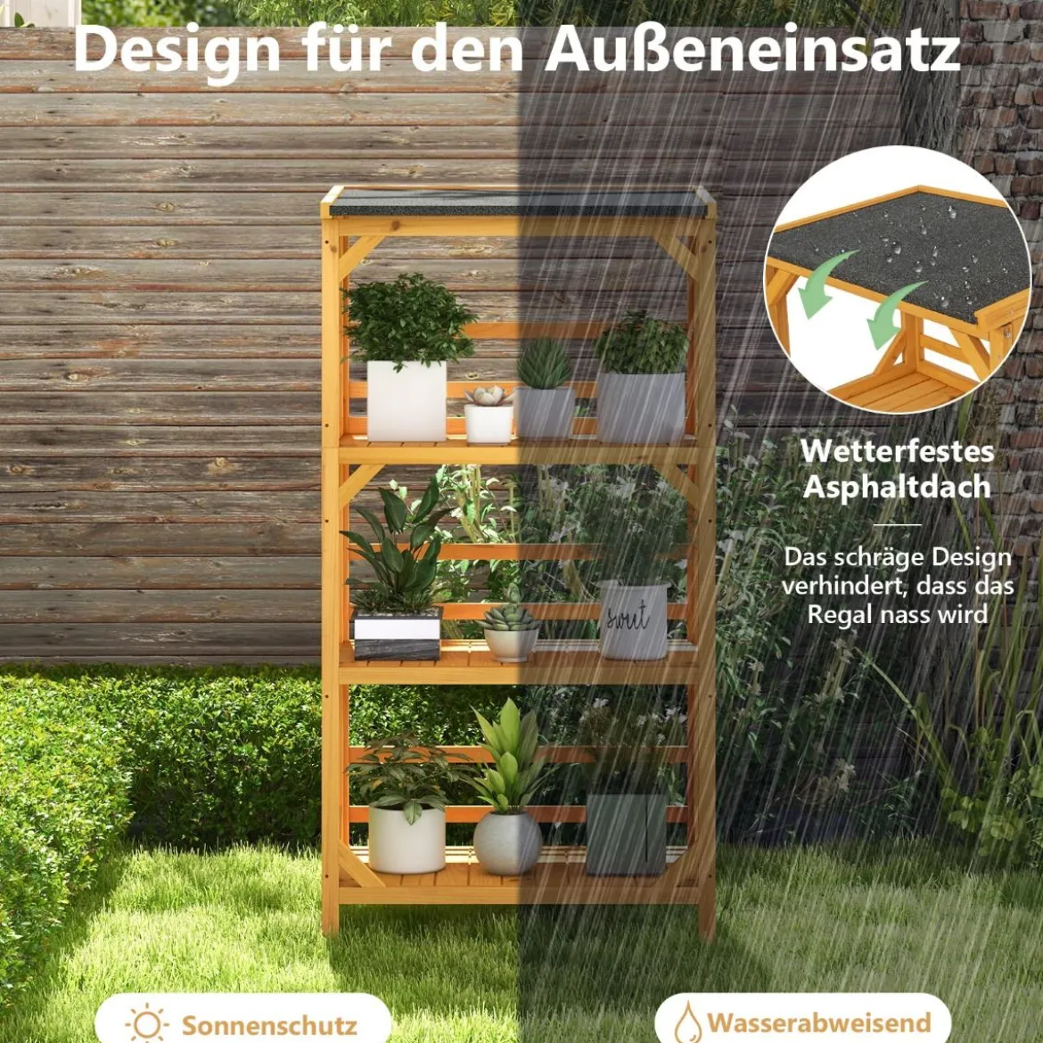 Pflanzenständer 3 Etagen Pflanzenregal Holz 70 x 49 x 137 cm Natur