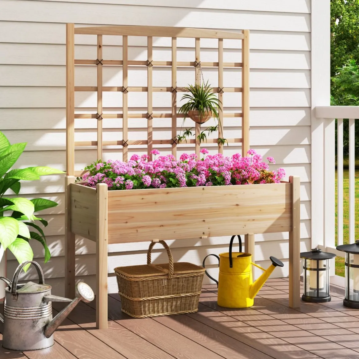 Pflanzkasten mit Rankgitter Blumenkasten Gartenspalier Hochbeet mit Spalier Rankhilfe