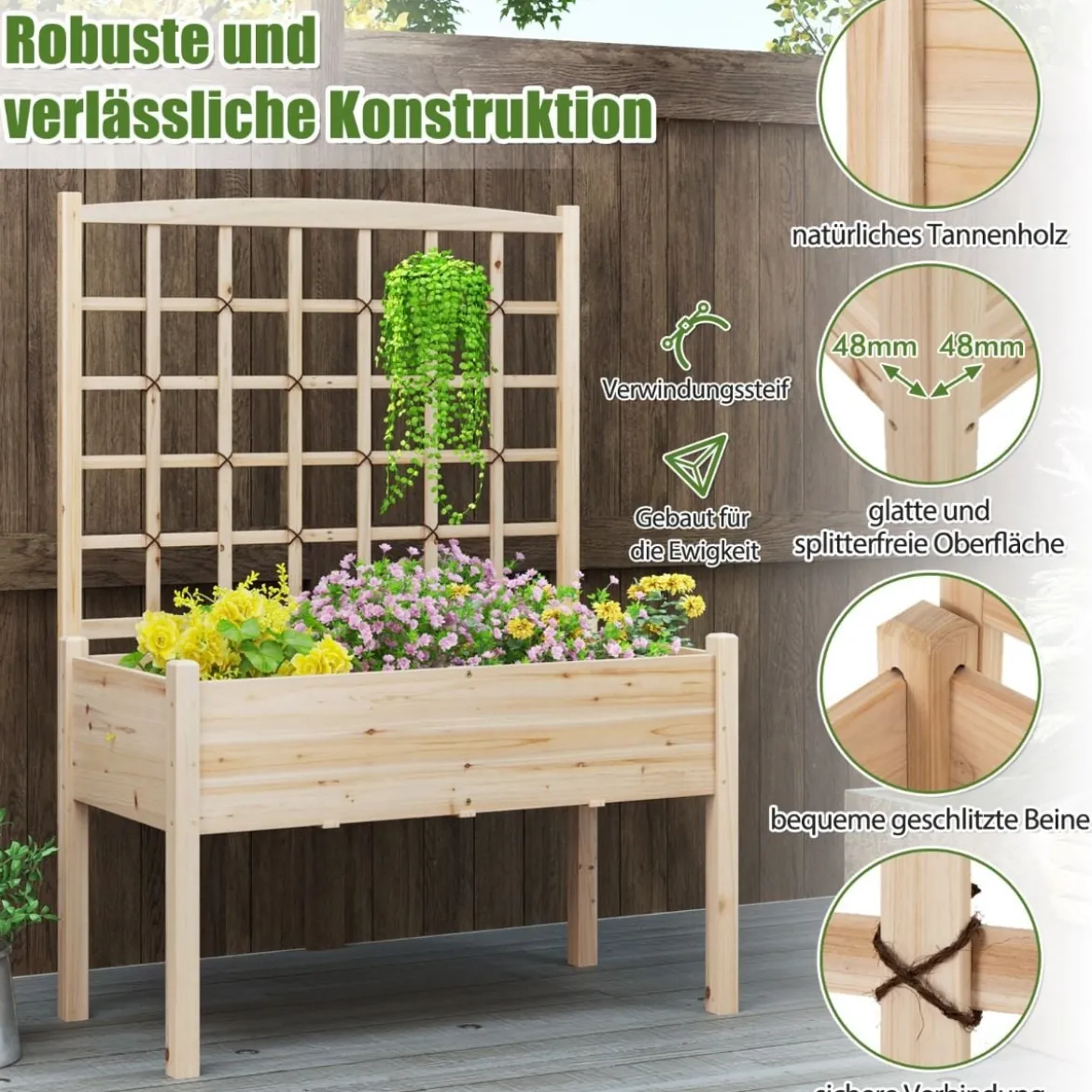 Pflanzkasten mit Rankgitter Blumenkasten Gartenspalier Hochbeet mit Spalier Rankhilfe