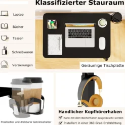 Pflegetisch mit versteckten Rollen höhenverstellbarer Betttisch mit Becherhalter & Haken Schwarz