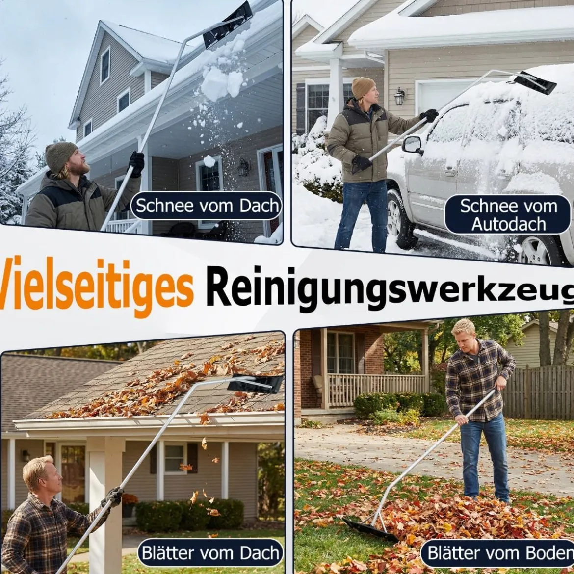 Photovoltaik Schneeschieber mit Kunststoffklinge & Teleskopstange Schneeschaufel Schneeräumer