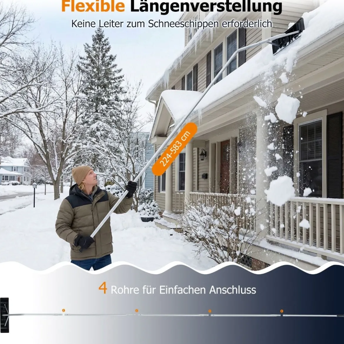 Photovoltaik Schneeschieber mit Kunststoffklinge & Teleskopstange Schneeschaufel Schneeräumer