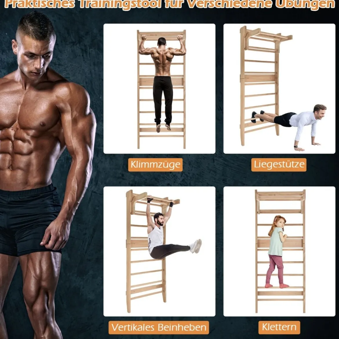 Physiotherapie- und Gymnastikleiter mit 10 festen Sprossen Leiterwand-Set aus Massivholz für Indoor-Übungen