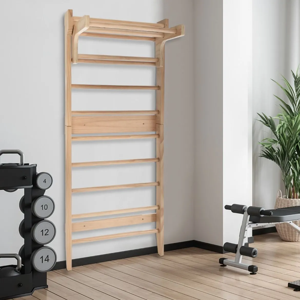 Physiotherapie- und Gymnastikleiter mit 10 festen Sprossen Leiterwand-Set aus Massivholz für Indoor-Übungen