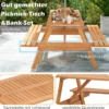 Picknicktisch für 6 Personen rechteckiger Gartentisch mit 2 integrierten Bänken und Schirmloch 150 x 139 x 75 cm Natur