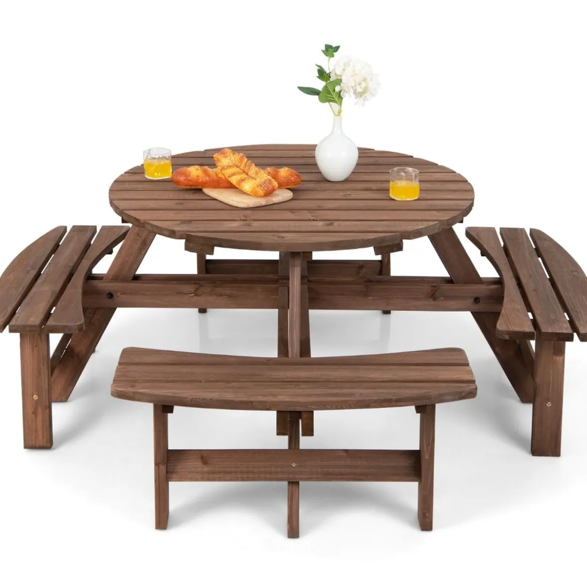 Picknicktisch-Set aus Holz für 8 Personen mit Schirmloch Braun