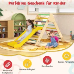 Pikler-Dreieck-Set klappbares Kletterdreieck mit Rutsche und Stangen aus massivem Buchenholz