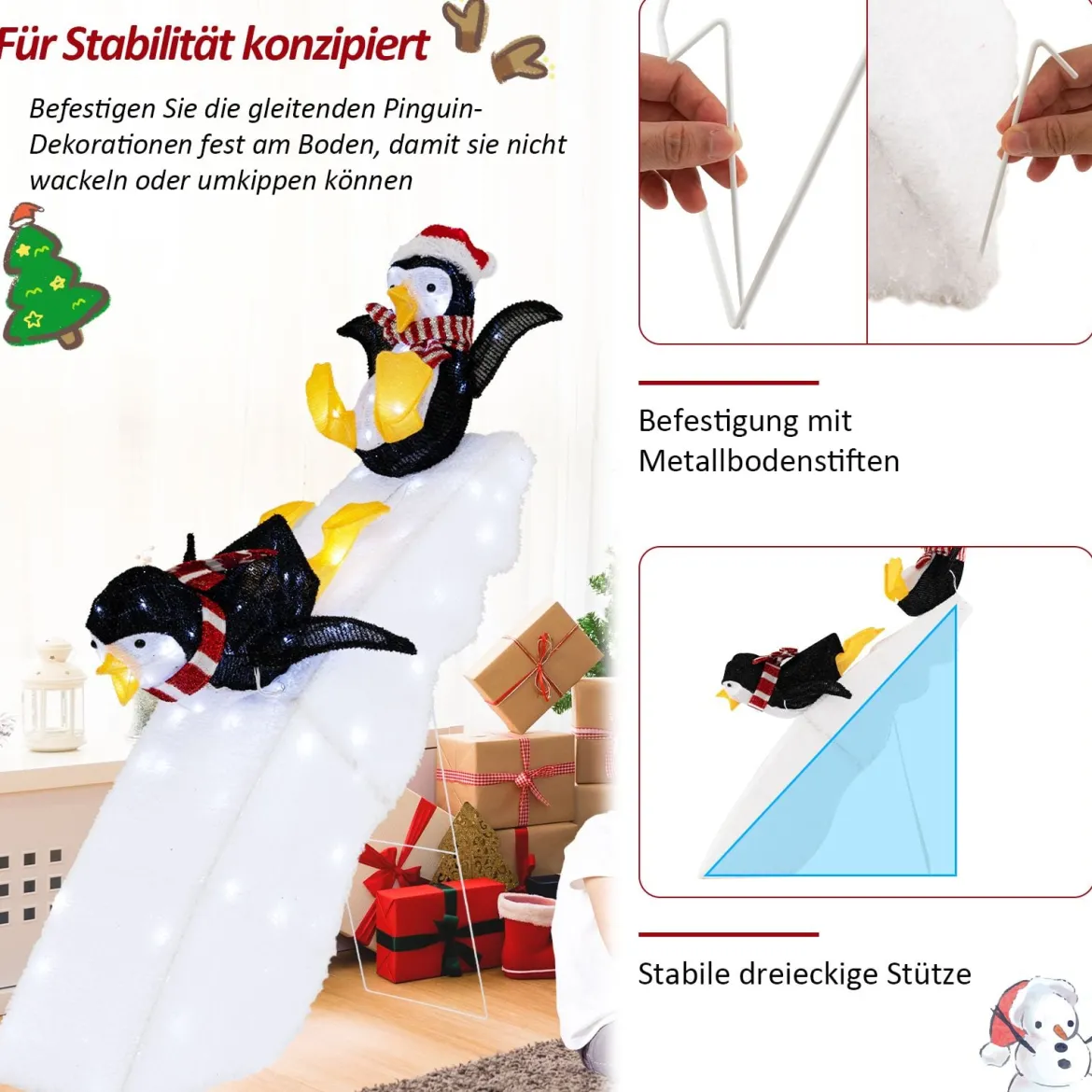 Pinguin-Dekoration beim Schlittschuhlaufen Beleuchtete Weihnachtsdekoration 120cm
