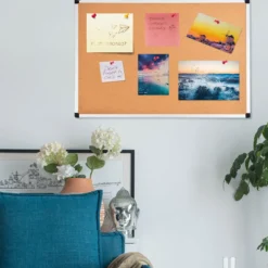 Pinnwand Korkwand Notizbrett Alu Korktafel Wandmontage mit 2 Aufhängehaken 60 x 90 cm
