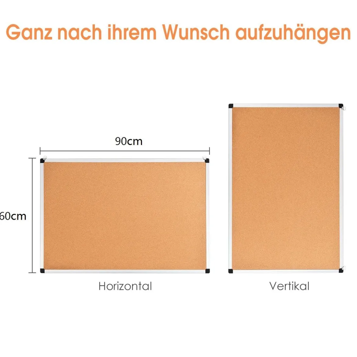 Pinnwand Korkwand Notizbrett Alu Korktafel Wandmontage mit 2 Aufhängehaken 60 x 90 cm