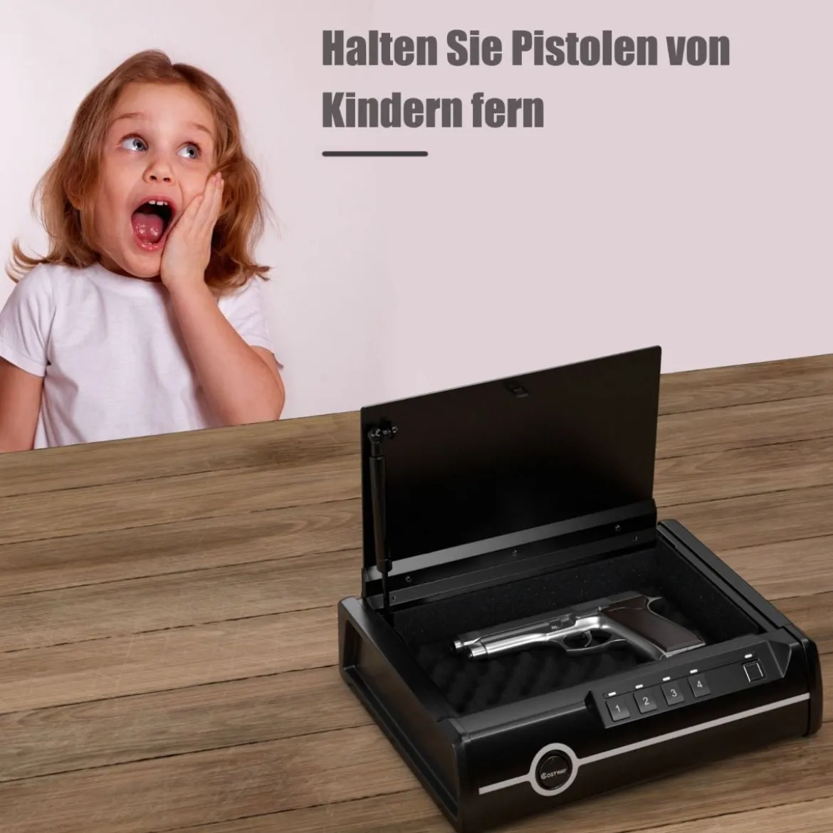 Pistolensafe Pistolensafe mit biometrischem Fingerabdrucks-Schloss & Passwort & Schlüssel Schwerer Stahl
