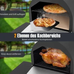 Pizzaofen Outdoor Pizzaofen mit Seitenablagen Grillrost aus Edelstahl Pizzaschaufel für Garten