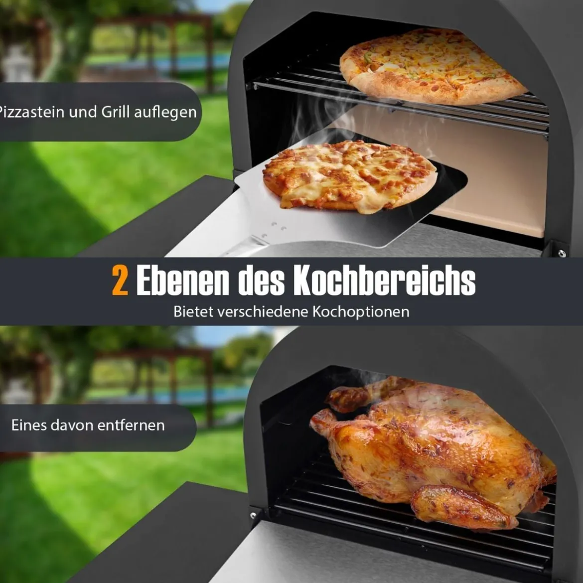 Pizzaofen Outdoor Pizzaofen mit Seitenablagen Grillrost aus Edelstahl Pizzaschaufel für Garten
