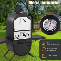 Pizzaofen Outdoor Pizzaofen mit Seitenablagen Grillrost aus Edelstahl Pizzaschaufel für Garten