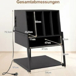 Plattenspielerständer mit Integrierter Ladestation & 4 Trennwänden Vinyl Schallplattentisch Schwarz
