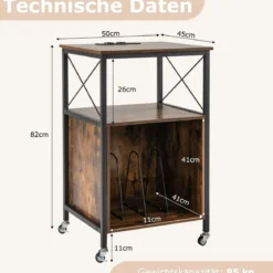 Plattenspieler Ständer mit Integrierter Ladestation Schallplattenständer Mittelalter Beistelltisch